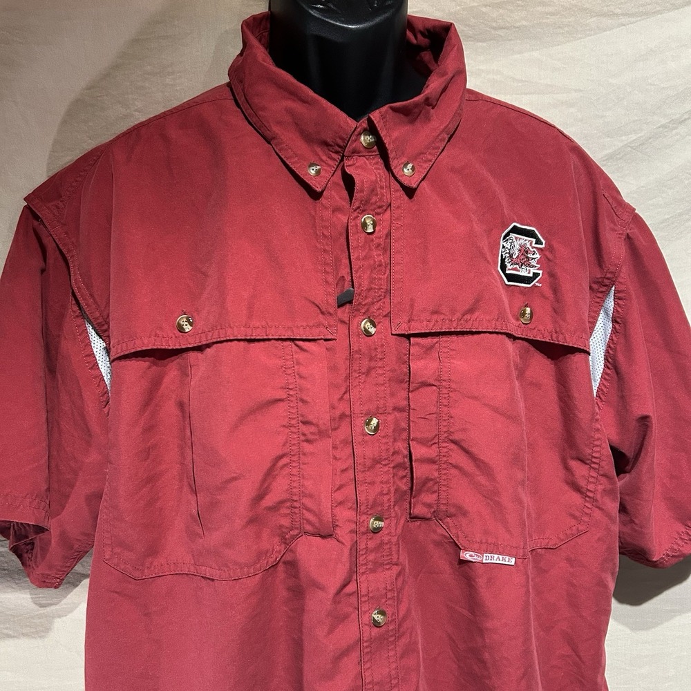 Drake Waterfowl South Carolina Gamecocks Fishing Shirt Mens XL Red Button Up